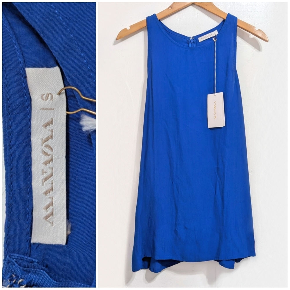 NWT New FLAWS Manaola Keala Solid Blue Mini Short Dress size S Tunic Top